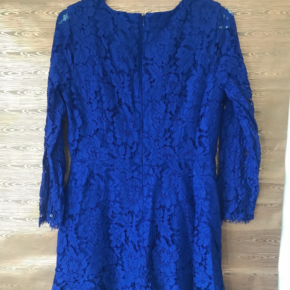 J. Crew Cobalt Blue Lace A-Line Long Sleeve Dress - Picture 4 of 7